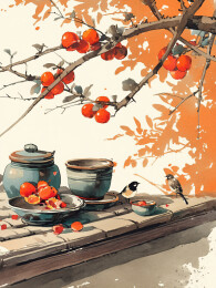 秋天的水彩风格插画的食物和叶子