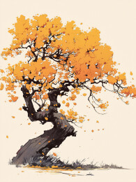 秋天的水彩风格插画的树叶子