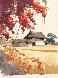 秋天的水彩风格插画的食物和叶子