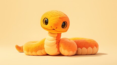 可爱的卡通蛇形毛绒玩具，采用柔软的橙色
