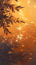 秋天池塘插画背景
