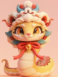 戴着舞狮帽的生肖蛇3D卡通蛇年形象