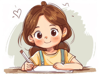 正在学习的萌系卡通女孩学生