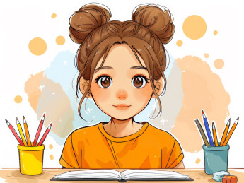 正在学习的萌系卡通女孩学生