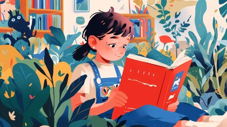 一个女孩坐在沙发上看书