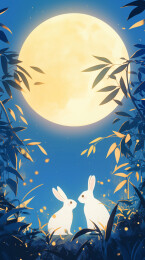 中秋玉兔月亮插画