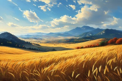 秋天广袤的金色麦田风景