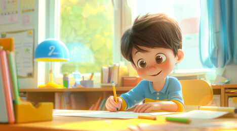 3D卡通可爱男学生插画