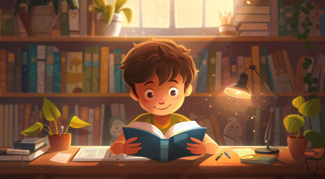 可爱卡通男学生插画