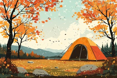 秋天公园里的露营帐篷