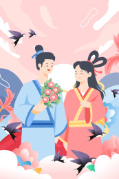 七夕牛郎织女矢量插画