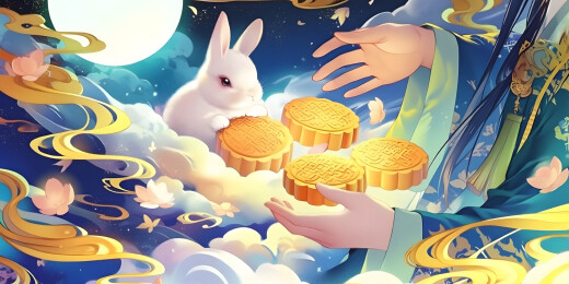 中秋节月饼玉兔手绘插画