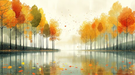 极简线条秋天的湖