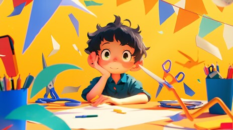 教室里做手工的小学生