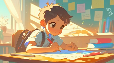 教室里写作业的小学生