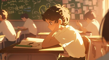 教室里做笔记的高中生