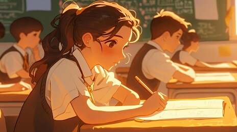 教室里做笔记的高中生