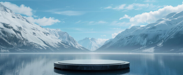 3D冬天雪山和水面电商产品展台