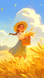 稻田丰收女孩开心的笑