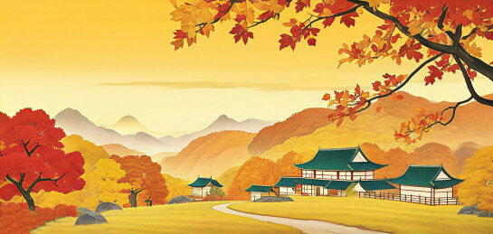 秋季写意风景插画