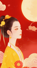 中秋节嫦娥望月插画