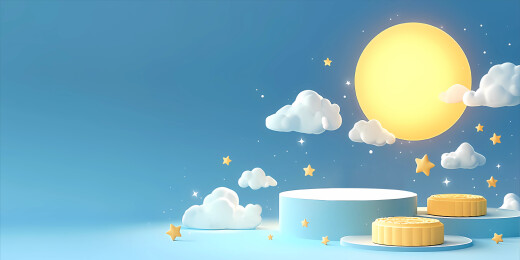 3D极简卡通中秋展台小舞台电商促销背景