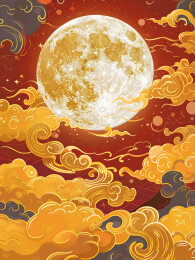 中秋节国风圆月插画背景