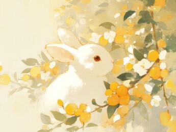 兔子玉兔桂花可爱新中式风格插画