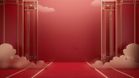 红色金色边框中式背景墙