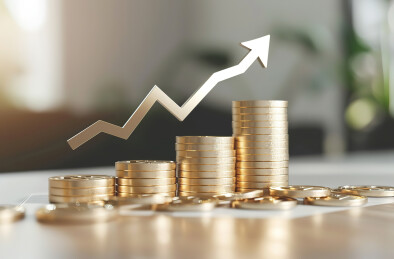 金融图片中的模型房屋和硬币