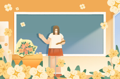 充满鲜花的教室和教学的老师