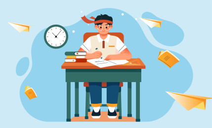 小学生在课桌上