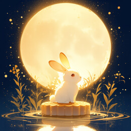 中秋月亮玉兔月饼插画