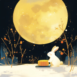 中秋玉兔月饼月亮插画