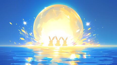 中秋节兔子月亮水面壁纸