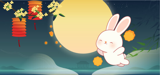 中秋节月饼和小兔子