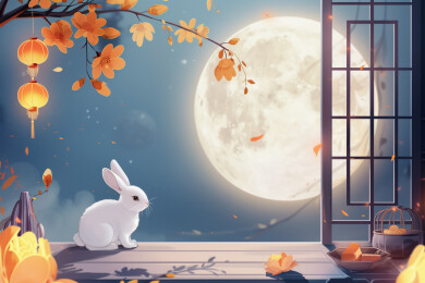 中秋玉兔月亮插画背景
