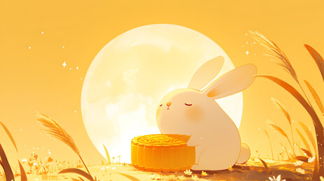 吃月饼的兔子插画