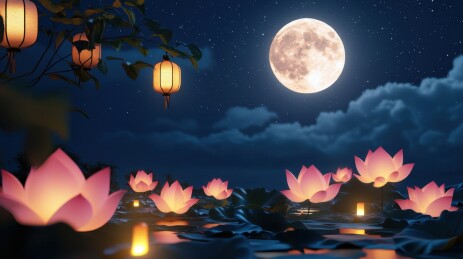 月光下的荷塘荷花