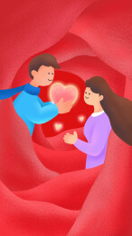 传统节日七夕情人节爱情玫瑰恋人插画海报