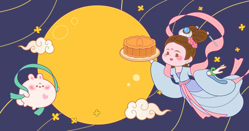 卡通可爱中秋月亮嫦娥月饼节日插画