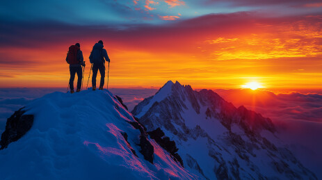 雪山上的徒步旅行者