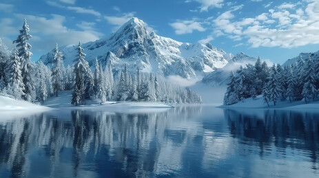 白雪皑皑的群山映衬下的风景