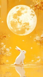中秋节插画，月兔和圆月