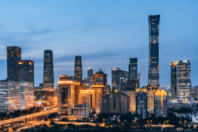 中国北京国贸CBD立交桥城市天际线夜景