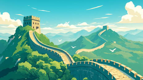 绿色山峦间的长城
