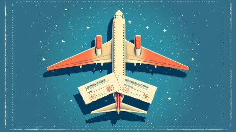 旅游插画，飞机与机票