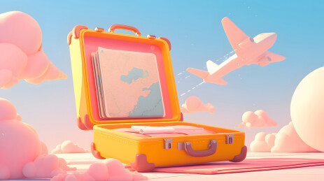 打开的行李箱旅行启程插画