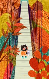 小猫站在吊桥上赏秋景