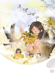 手拿桂花的女孩插画